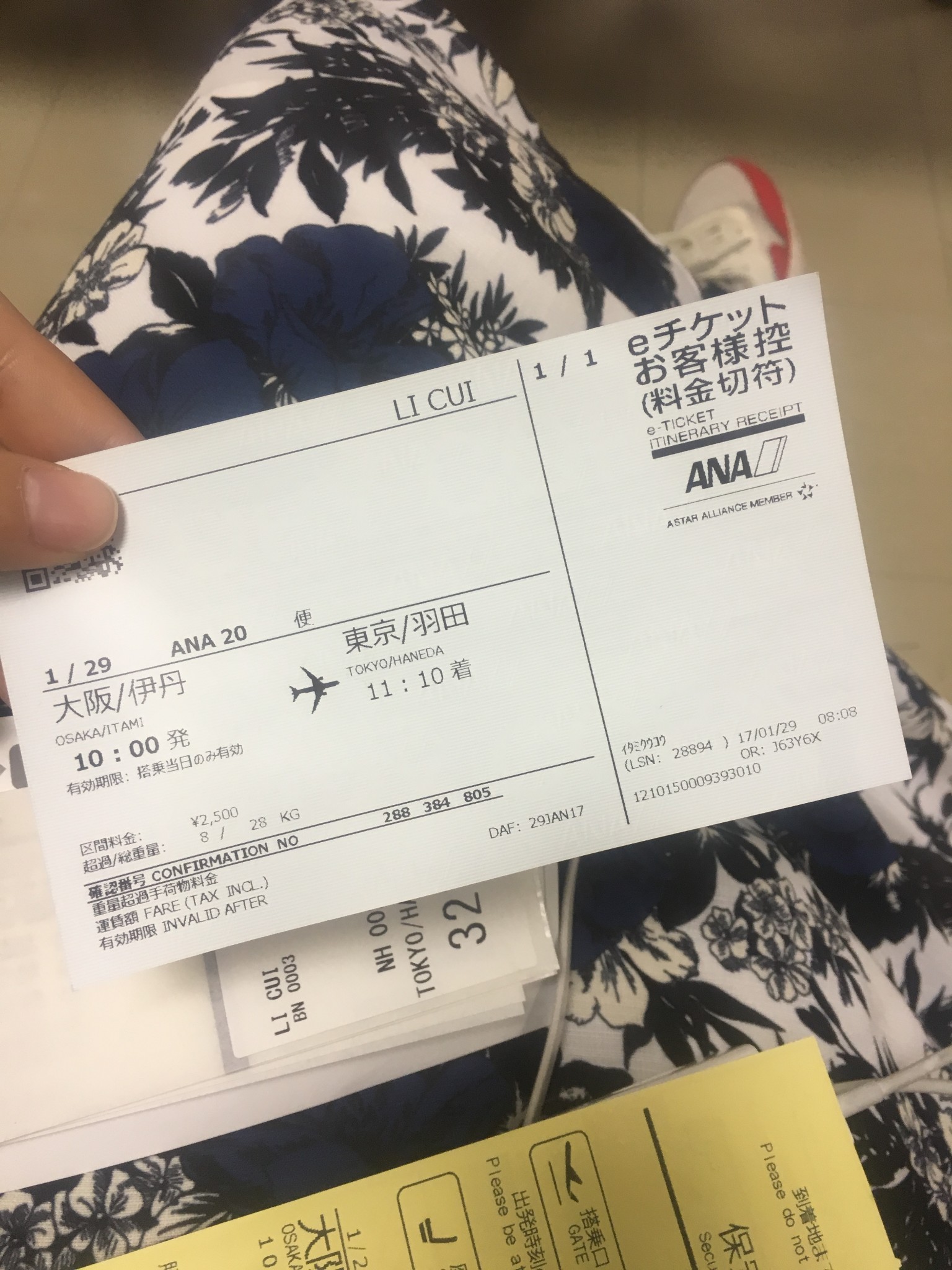全日空的机票和行李票