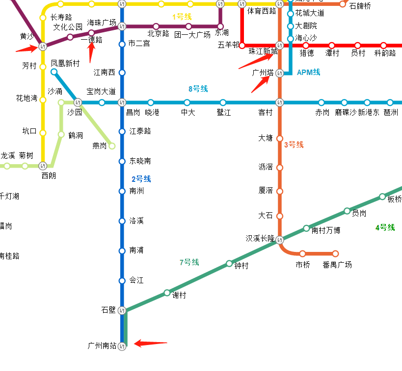 求广州塔,沙面,圣心大教堂路线安排.时间是一天一夜