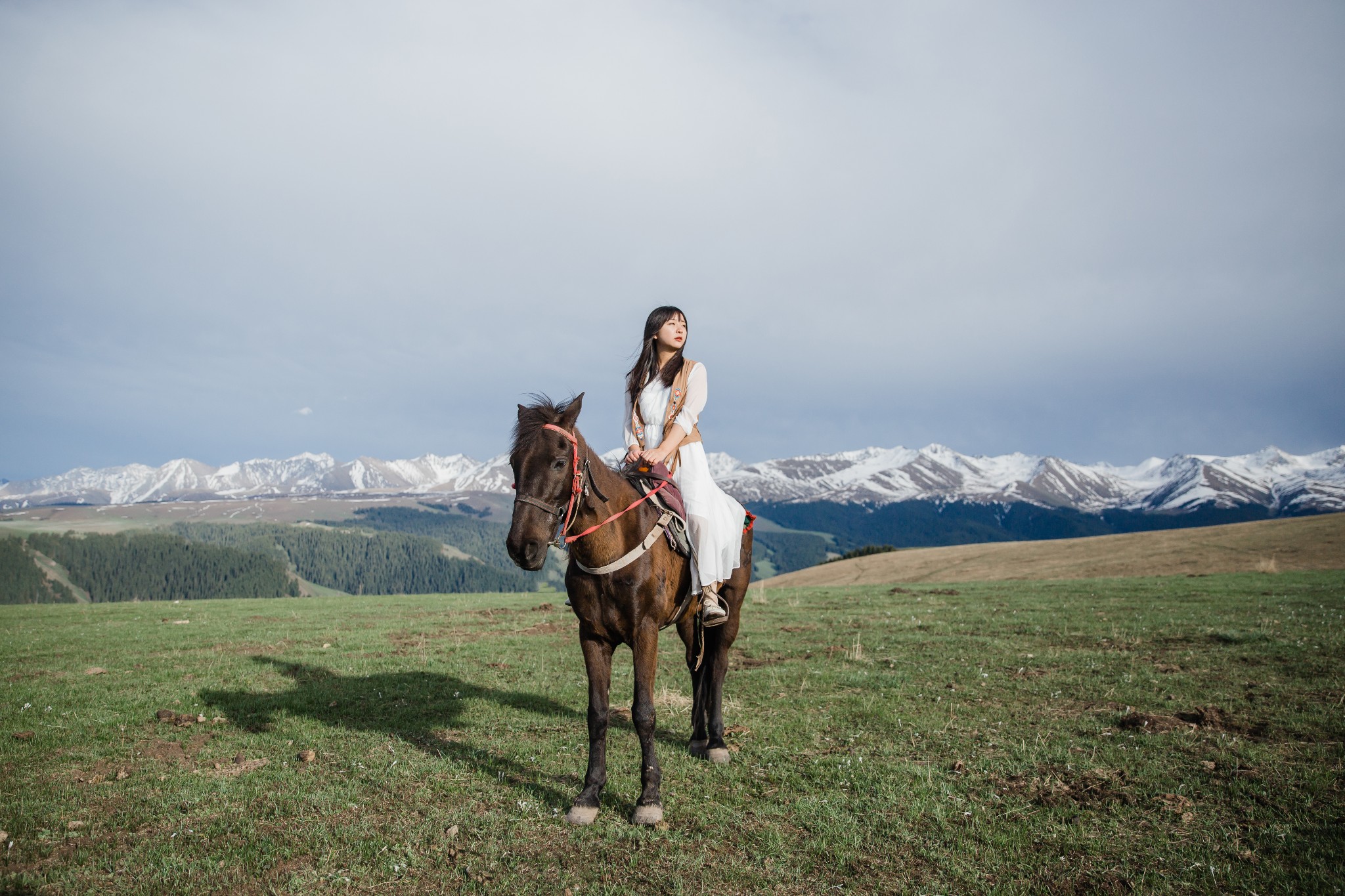 牵了马拍照还不够,回头还要骑马拍照,马的主人